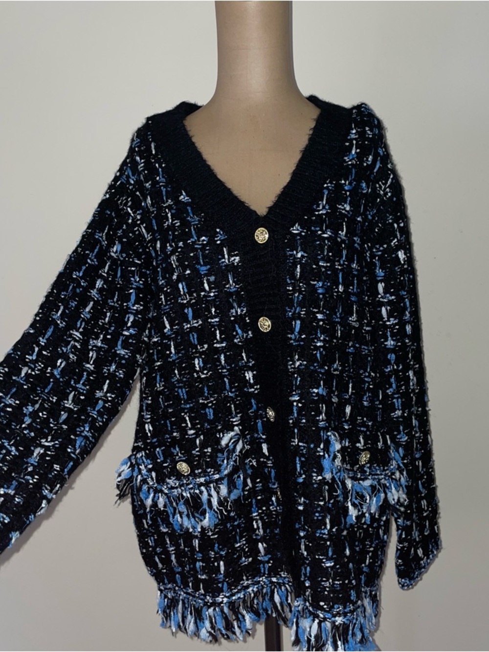 Anthropologie Black Tweed Fringe Cardigan SOFT -size small NWT - Picture 2 of 11